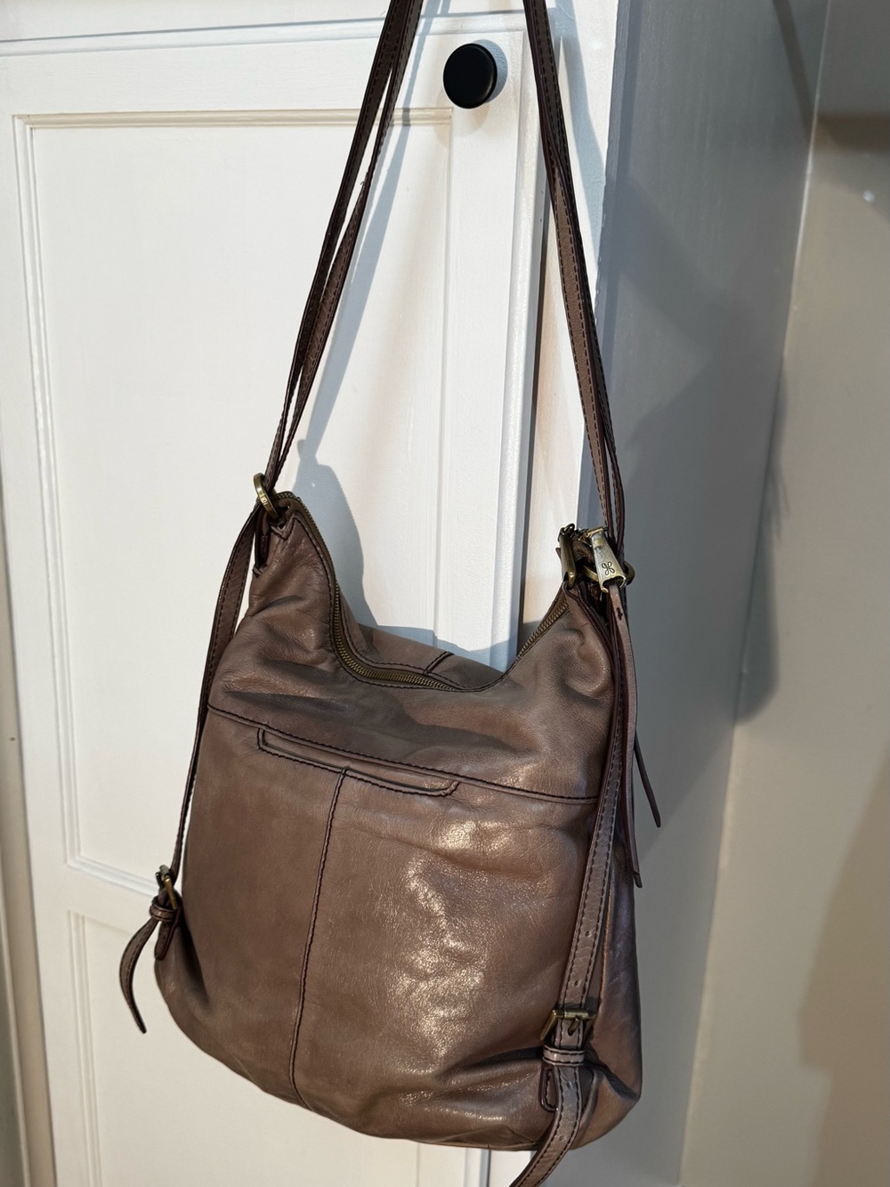 HOBO Taupe Genuine Leather Crossbody Hobo Bag Adjustable Strap Boho Purse